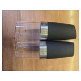 XinXu Gravity Electric Pepper and Salt Grinder Set, Adjustable Coarseness, Battery Powered with LED Light, One Hand Automatic Operation, Black -2 Pack - Retail: $20