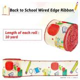 2 Rolls 20 Yards Back to School Wired Edge Ribbons School Themed Ribbon Teacher Pattern Wrapping for Hair Bow Wreath Decor Crafts, 2 Styles - Retail: $12