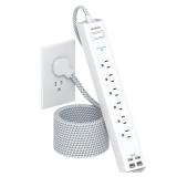 Extension Cord 10 ft - Long Power Strip Surge Protector, 6 AC Outlet 4 USB (2 USB C), Flat Plug, Wall Mount, Multi Plug Outlet Extender Desk Charging Station for Home Office Dorm Room Essentials - Ret