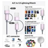 Temdan for Travel Essentials,3 in 2 USB C Cable for Apple Watch ChargeriPhone 17 ChargerLightning,Multi Charging Cable Cord,Vacation Camping Essentials,Portable Designed for iWatch andiPhone 16-12-4FT