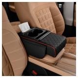 ST SoleMe.Tc Car Center Console Cover Booster Multifunctional Car Center Console Cushion Pad with Cup Holder and Tissue Box and Side Pockets Arm Rest Cover for Car, Quilting, Black-red - Retail: $922