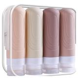 GLAMFIELDS TSA Approved Travel Bottles for Toiletries, 3oz Size Leak Proof Silicone Containers for Shampoo, Conditioner,Easy to Squeeze and Portable, Essentials for Traveling (4 Pack) Apricot - Retail