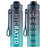 QLUR Water Bottle with Straw, 32oz Motivational Water Bottles with Time Marker to Drink, Tritan BPA Free, 1L Sports Water Bottle with Carry Strap LeakProof for Women Gym Fitness Outdoor (1 Pack) - Ret