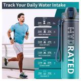 QLUR Water Bottle with Straw, 32oz Motivational Water Bottles with Time Marker to Drink, Tritan BPA Free, 1L Sports Water Bottle with Carry Strap LeakProof for Women Gym Fitness Outdoor (1 Pack) - Ret