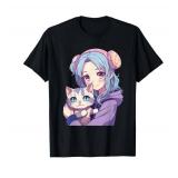 Japanese Kawaii Girl Anime and Cats Cute Gifts for Teens Girls T-Shirt Small - Retail: $20