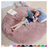 Blush Pink Fluffy Round Rug 5Ft for Bedroom, Fuzzy Plush Circle Area Rugs for Baby Kids Room Decor Aesthetic, Shaggy Circular Carpet for Teen Girls Nursery Dorm Playroom, Cute Dusty Rose Mauve Rug - R