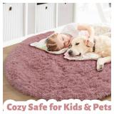 Blush Pink Fluffy Round Rug 5Ft for Bedroom, Fuzzy Plush Circle Area Rugs for Baby Kids Room Decor Aesthetic, Shaggy Circular Carpet for Teen Girls Nursery Dorm Playroom, Cute Dusty Rose Mauve Rug - R