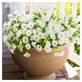 HyeFlora Artificial Flowers for Outdoors Fake Plants Outside Decoration, 12 Bundles Silk White Morning Glory UV Resistant Look Real Faux Flowers for Planter Front Door Porch Patio Yard Gardens Balcony