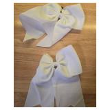 2 Pcs White Cheer Bows 8\ Bows Hair Ties Ponytail Holder Large Bows Ribbon Hair Ropes Cheerleading Bows Rubber Bands Hair Accessories for Cheerleaders Women Toddler Teen Girls Sport Party Favor - Reta