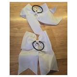 2 Pcs White Cheer Bows 8\ Bows Hair Ties Ponytail Holder Large Bows Ribbon Hair Ropes Cheerleading Bows Rubber Bands Hair Accessories for Cheerleaders Women Toddler Teen Girls Sport Party Favor - Reta