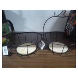 Decorative Pumpkin Wire Baskets with Wooden Bases 2 peice