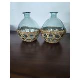 Woven Rattan and Glass Demijohn Bottles