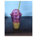 Decorative Ice Cream Cone Tumbler with Straw