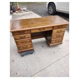 Vintage Oak Executive Desk with Multiple Drawers