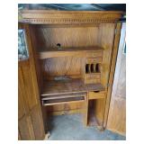 Vintage Oak Computer Armoire with Leaded Glass