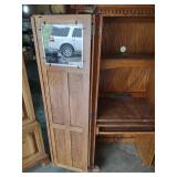 Vintage Oak Computer Armoire with Leaded Glass