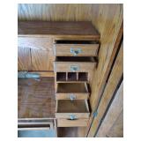 Vintage Oak Computer Armoire with Leaded Glass