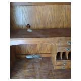 Vintage Oak Computer Armoire with Leaded Glass