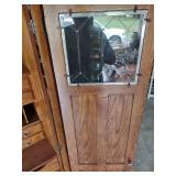 Vintage Oak Computer Armoire with Leaded Glass