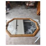 Vintage Hexagonal Wall Mirror with Coat Hooks