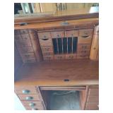 Classic Roll Top Desk with Multiple Drawers missing one paper slide out and screws