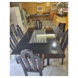 Black Lacquer Dining Set with Geometric Upholstery