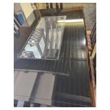 Black Lacquer Dining Set with Geometric Upholstery