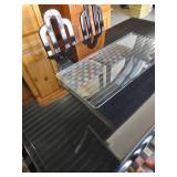 Black Lacquer Dining Set with Geometric Upholstery