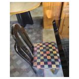 Black Lacquer Dining Set with Geometric Upholstery