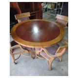 Mid-Century Round Dining Table Set with Chairs. Missing two wheels on one chair