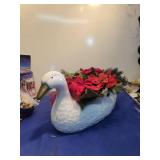 Decorative White Ceramic Duck Planter with Poinsettias