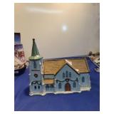 Blue Christmas Village Church with Steeple needs light