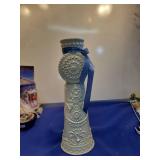 Embossed Ceramic candle holder with Blue Ribbon