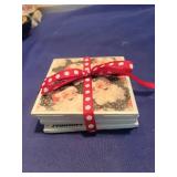 Holiday Santa Ceramic Coaster Set with Polka Dot Ribbon