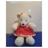 White Teddy Bear in Red Polka Dot Dress