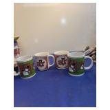Christmas Holiday Teddy Bear and Snowman Coffee Mugs Set