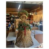 Natural Woven Straw angel with Pine Garland