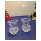 Crystal Glass Diamond Pattern Candleholders - Set of 2