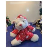Plush White Bear in Red Star Pajamas