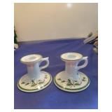 Holly Pattern Ceramic Candlestick Holders