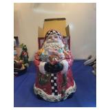Christmas Santa Ceramic Cookie Jar with Checkered Detail