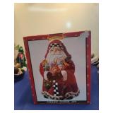 Christmas Santa Ceramic Cookie Jar with Checkered Detail