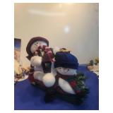 Decorative Winter Snowman Figurine with Blue Hat