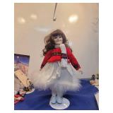 Vintage Holiday Porcelain Doll in Christmas Attire