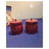 Vintage Red Ceramic Kitchen Canisters Set