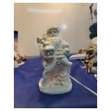 Vintage White Glittered Santa Claus Figurine with Lantern Light up