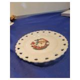 Vintage Santa Christmas Milk Glass Plate