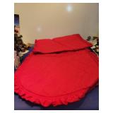 Festive Red Quilted table runner with Ruffled Edge
