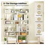 $110 6 Tier S Shaped Bookshelf, 64" Tall, White, Anti-toppling Kit (single