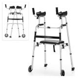 $100 Goplus Folding Walker with 4 Wheels, Seat & Arm Rest Pad